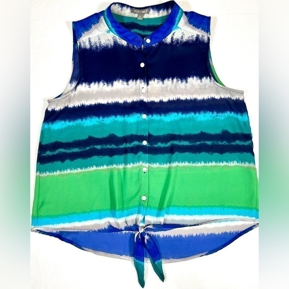 ROZ & ALI Women’s Sleeveless Boho Tie Dye Button Down Front Tie Size XL Coastal‎ - Picture 1 of 12